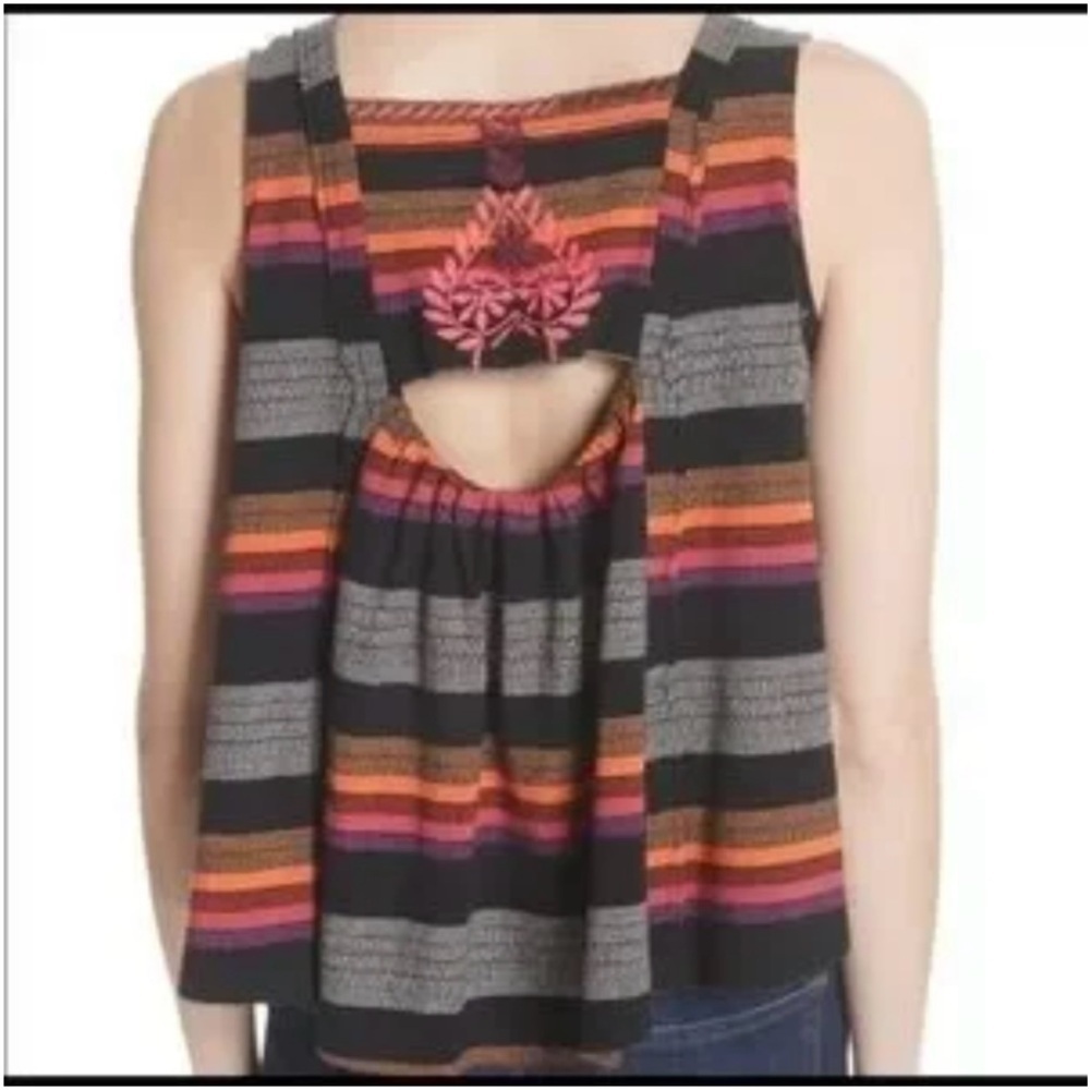 Free People Stripe Embroidered Crop Tank Top. Size XS - Picture 2 of 11